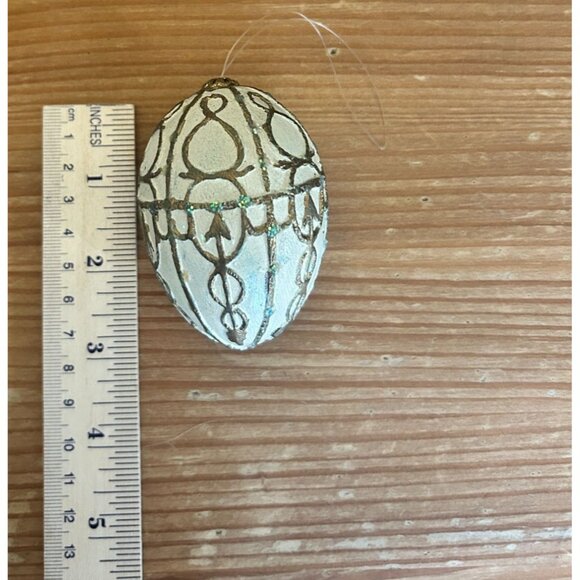 Decorative Hand-Painted Egg Ornament With Intricate Gold & Glitter Design - Picture 3 of 3